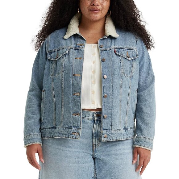 Levis Plus Size Sherpa-Trim Original Trucker Jean Jacket Blue Size 3X NWT - Picture 1 of 2